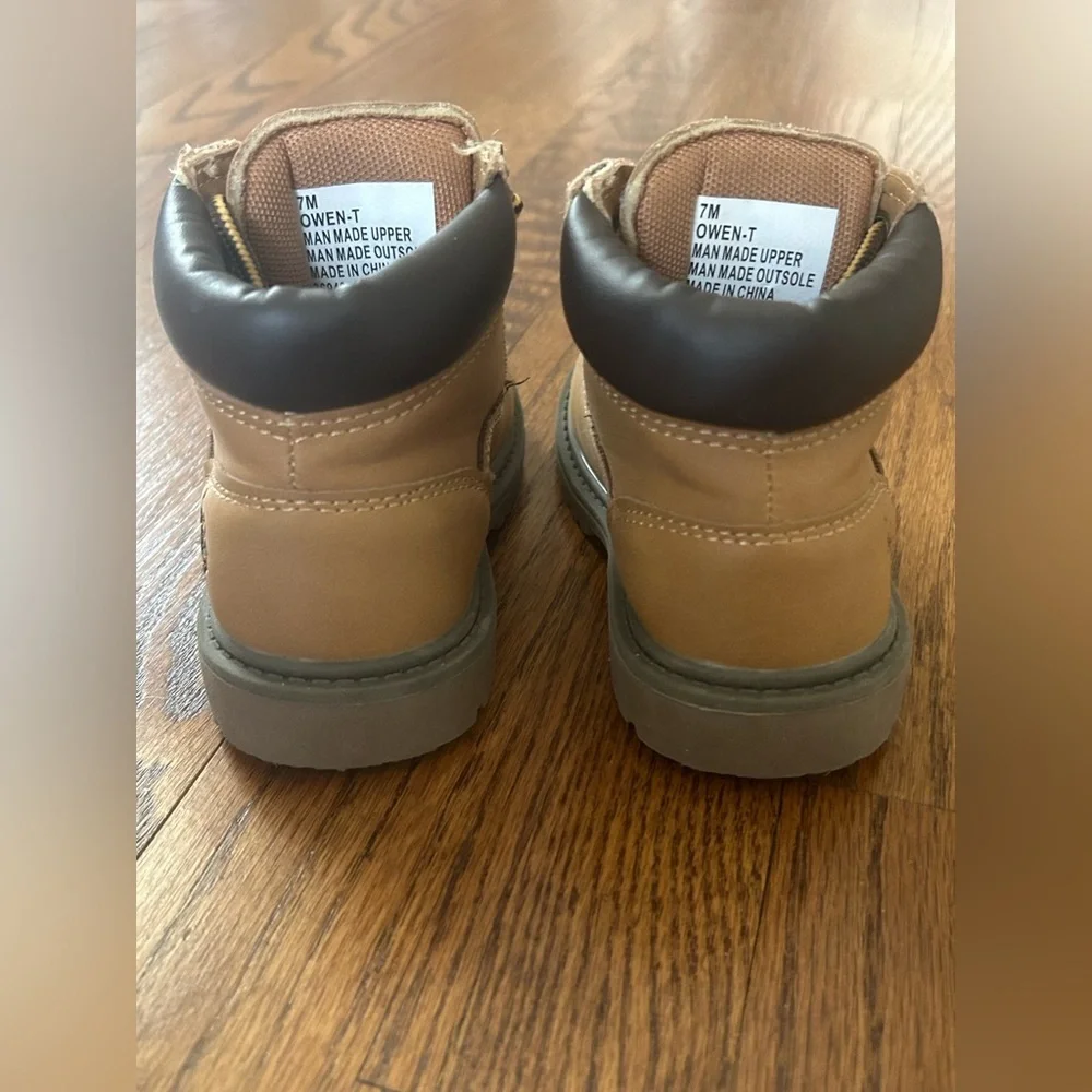 U.S. Polo Assn. Tan Work Boots Toddler Boys Lace Up Lug Sole Hiking Boots 7M